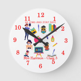 親切な滞在は安全な学校の先生学生グラフィック ラウンド壁時計