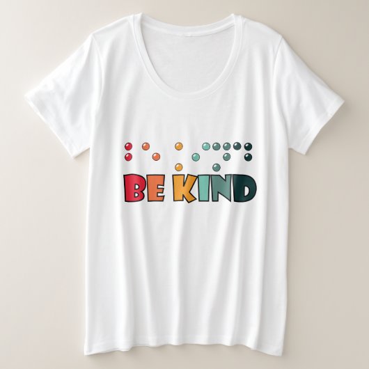 親切な点字識字盲認識度 プラスサイズTシャツ (デザイン正面)