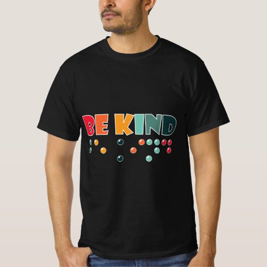 親切な点字識字盲認識度 Tシャツ (正面)