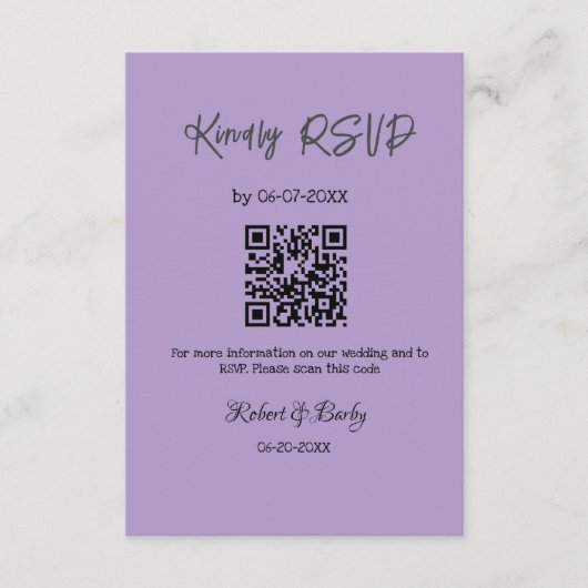 親切な結婚式RSVPスキャンQRコードシンプルモダン エンクロージャーカード (正面)