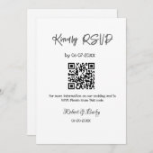 親切な結婚式RSVPスキャンQRコードシンプルモダン 招待状 (正面/裏面)