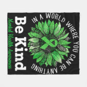 親切な緑のリボンヒマワリ精神的な健康意識 フリースブランケット (正面(横))