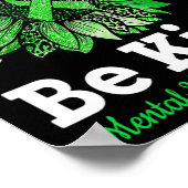 親切な緑のリボンヒマワリ精神的な健康意識 ポスター (角)