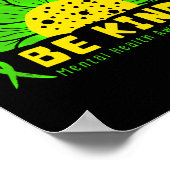 親切な緑のリボンヒマワリ精神的な健康意識 ポスター (角)