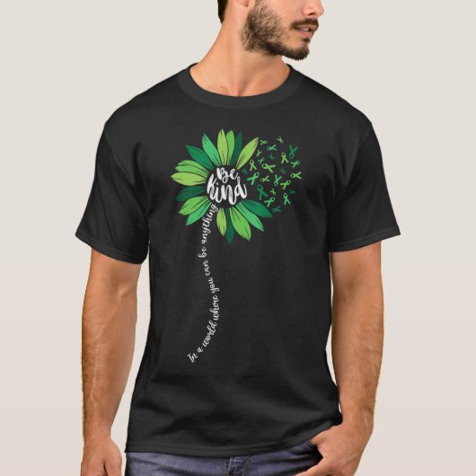親切な緑のリボンヒマワリ精神的な健康意識 Tシャツ (正面)