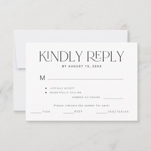 親切にタイポグラフィの食事の選択結婚の 出欠カード (正面)