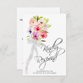 親切にパンジーのワイルドフラワーブーケ結婚の 出欠カード (正面/裏面)