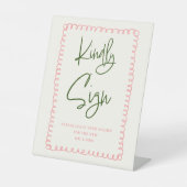 親切にピンクと緑のヴィンテージの結婚式のサイン 台座サイン (正面)