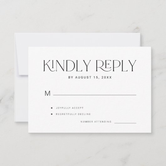 親切にモダンはっきりしたタイポグラフィ結婚の 出欠カード (正面)