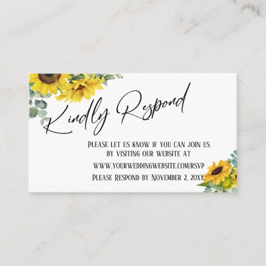 親切に手書きヒマワリとユーカリに反応 エンクロージャーカード (正面)