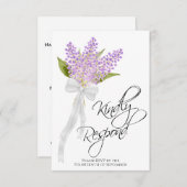 親切に水の色のライラックブーケ結婚の 出欠カード (正面/裏面)