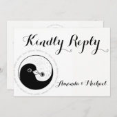 親切に結婚返信のカードb/w YinYang doves Harmo 招待状 (正面/裏面)
