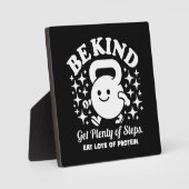 親切に、ステップを取得食べ、タンパク質、ジムおもしろいトレーニング フォトプラーク (正面)