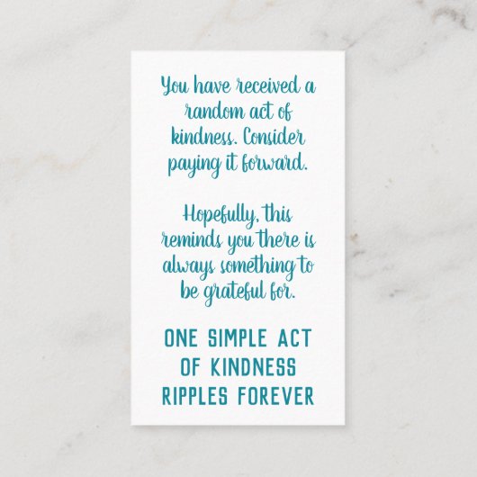 親切の無作為な行為を払うターコイズ 名刺 (裏面)