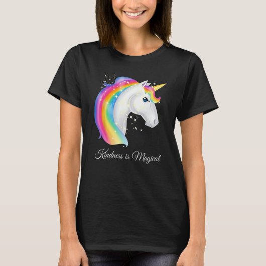 親切は魔法かわいらしの虹のユニコーンティー Tシャツ (正面)