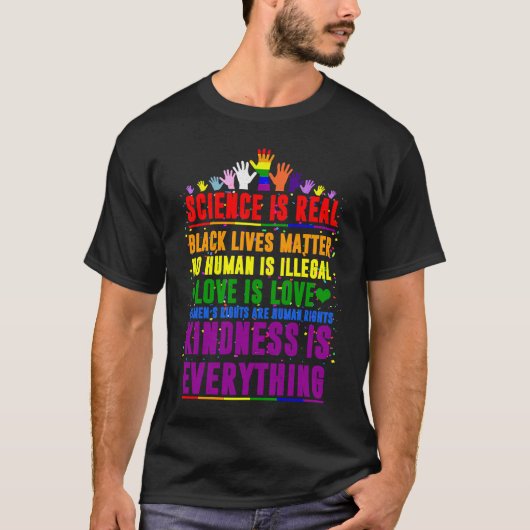 親切はEVERYTHING科学は愛は愛の実在である値リスト Tシャツ (正面)