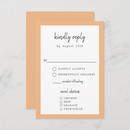 親切エレガントにピーチの結婚食事の選択に答える 出欠カード (正面/裏面)