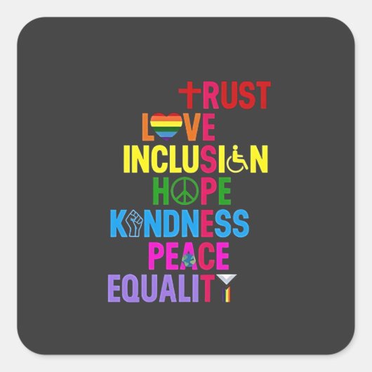 親切平和平等ラブインクルージョン希望 スクエアシール (正面)