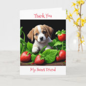 親友に感謝する |イチゴの子犬 カード (黄色い花)