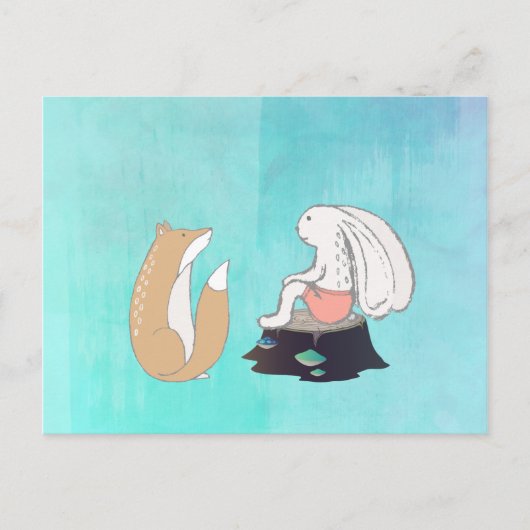 親友のキツネとウサギの漫画スケッチ ポストカード (正面)