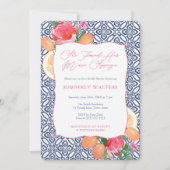 親友のパートナー探しを祝う シトラス フラワー ブルー ウェディング シャワー 招待状 (正面)