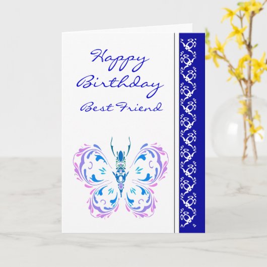 親友の誕生日のかわいらしいパステル調の蝶 カード (黄色い花)