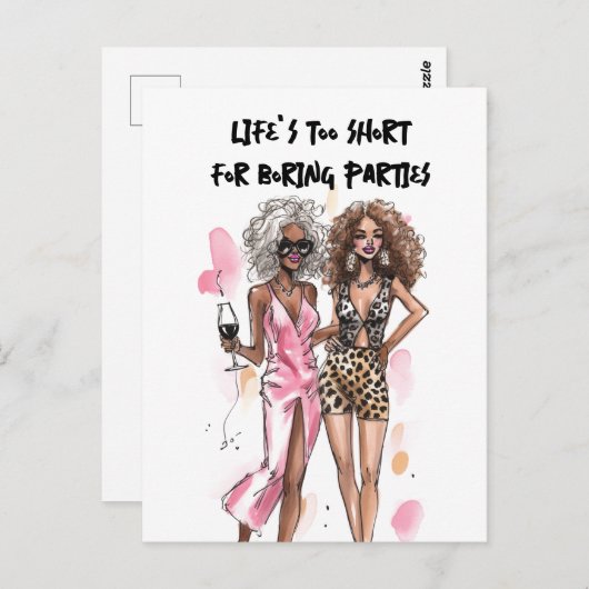 親友の黒人女性たち レパードとピンクの衣装パーティー ポストカード (正面/裏面)