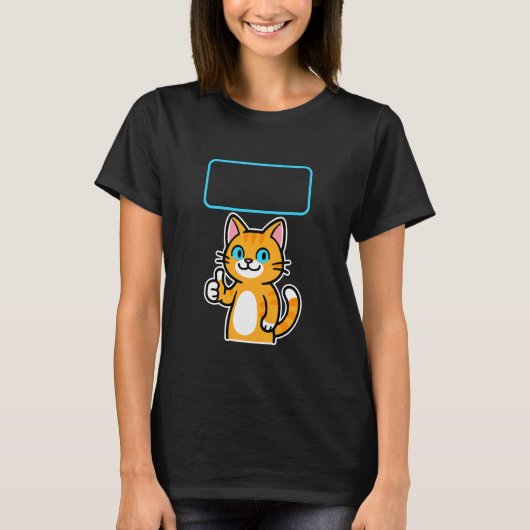 親子で楽しむミーム作成 親指を立てた猫 キャプション K Tシャツ (正面)