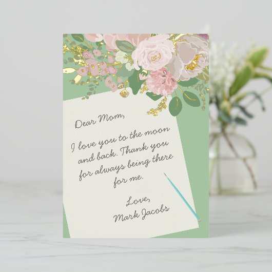 親愛なるお母さんへの手紙 カスタマイズされた花の母の日 箔シーズンカード (立ち正面)