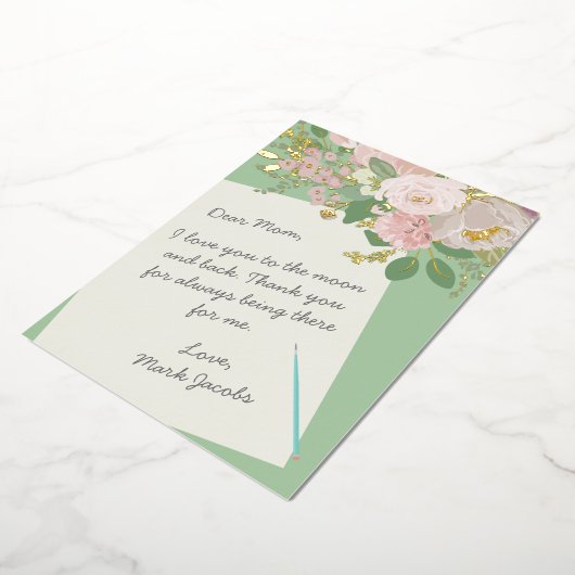 親愛なるお母さんへの手紙 カスタマイズされた花の母の日 箔シーズンカード (回転した状態)