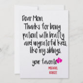 親愛なるお母さんへ 患者でいてくれてありがとう 母の日カード 招待状 (正面)