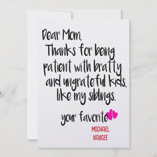 親愛なるお母さんへ 患者でいてくれてありがとう 母の日カード 招待状 (正面)