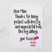 親愛なるお母さんへ 患者でいてくれてありがとう 母の日カード 招待状 (正面/裏面)