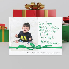 親愛なるイエス 緑のクレヨンのメモ 写真 クリスマスカード