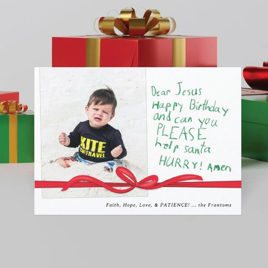 親愛なるイエス 緑のクレヨンメッセージ クリスマス フォトカード