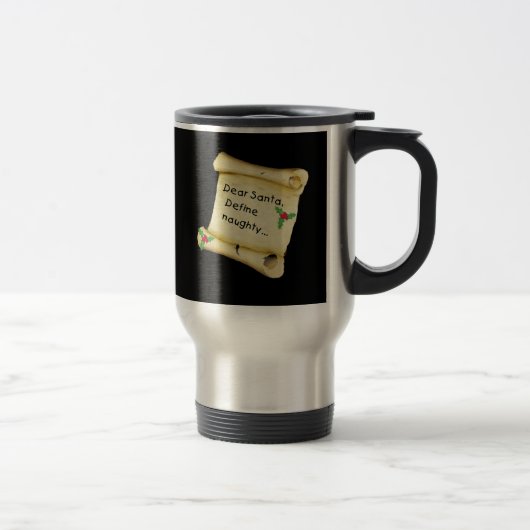親愛なるサンタは…いけないTシャツ、ベビーの衣服を定義します トラベルマグ (右)