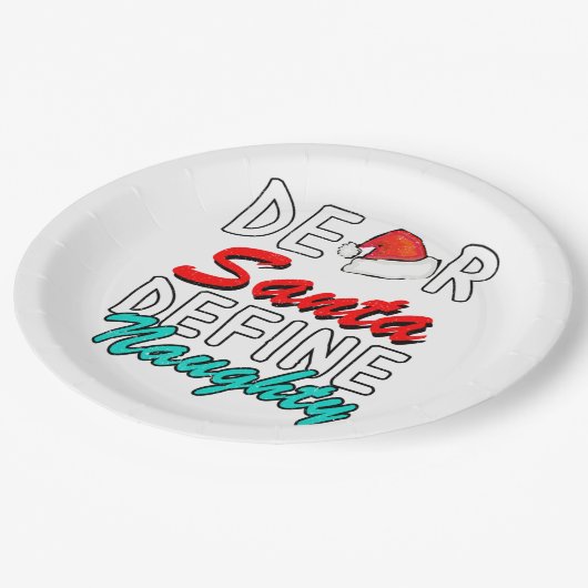 親愛なるサンタへ、いたずらとキュートの定義 - かわいいクリスマスデザイン ペーパープレート (アングル)