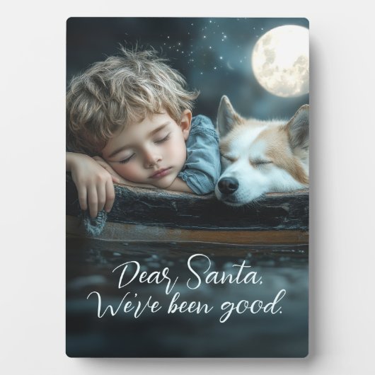 親愛なるサンタへ 今年もよい子でした 犬とのホリデー写真 フォトプラーク (正面)