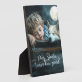 親愛なるサンタへ 今年もよい子でした 犬とのホリデー写真 フォトプラーク (側面)