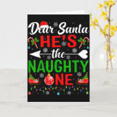 親愛なるサンタへ 彼は悪い子だよ カップル クリスマス カード (黄色い花)