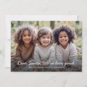 親愛なるサンタへ 私たちは良い子にしてました 家族写真です シーズンカード (正面)