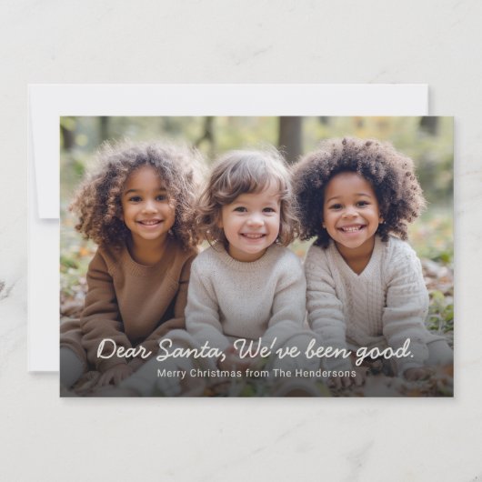 親愛なるサンタへ 私たちは良い子にしてました 家族写真です シーズンカード (正面)