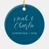 親愛なるサンタへ 私たち良い子にしてたよ ホリデーフォト セラミックオーナメント (裏面)