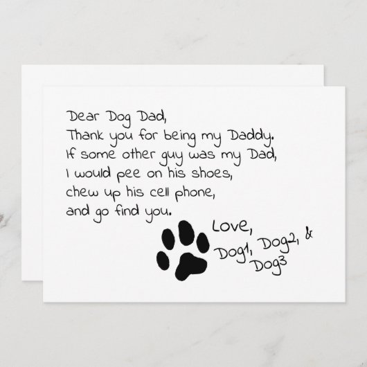 親愛なる犬のパパのお母さんのカスタマイズ可能なペットネームカード サンキューカード (正面/裏面)
