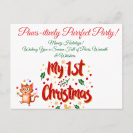 親愛なる目的1stクリスマスかわいい猫&ベビー シーズンポストカード