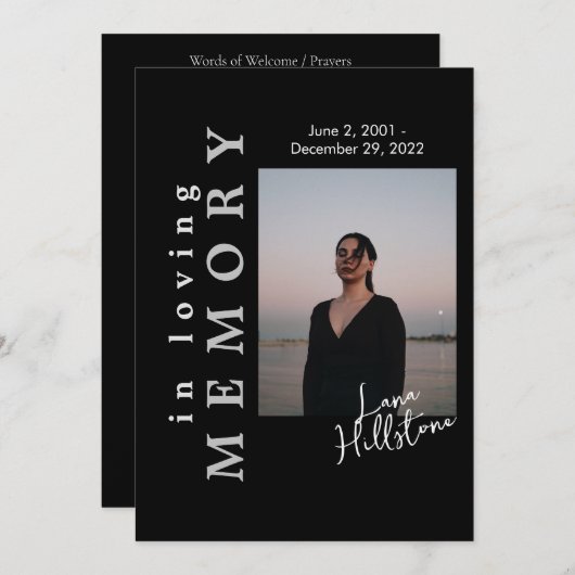 親愛なる記憶の中で黒い葬儀プログラム 招待状 (正面/裏面)