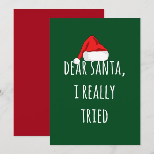 親愛なサンタさん、私本当に頑張ったよ 面白いクリスマス カード (正面/裏面)