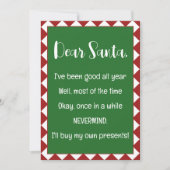 親愛なサンタさん、私自身でプレゼントを買います 面白いクリスマス カード (正面)