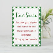 親愛なサンタさん、私自身でプレゼントを買います 面白いクリスマス カード (スタンド正面)