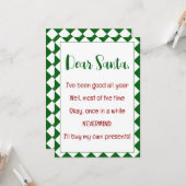 親愛なサンタさん、私自身でプレゼントを買います 面白いクリスマス カード (正面/裏面インサイチュ)